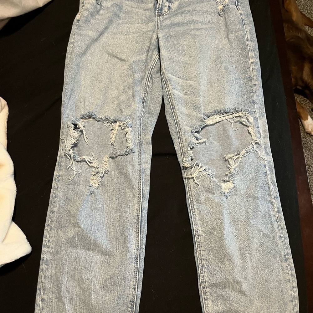 American Eagle Outfitters Light Blue Distressed Straight Leg Jeans